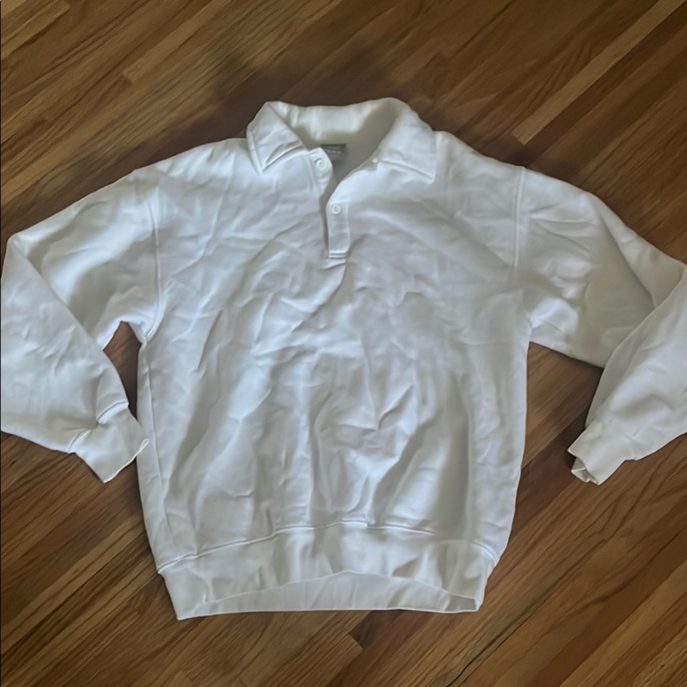 TNA White Cozy Boyfriend Polo Sweater Soft and Comfortable